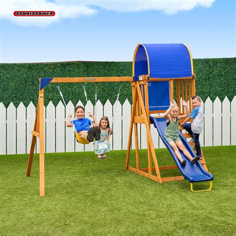 Sportspower Addison Wooden Swing Set With Heavy Duty Double A Frame And 6