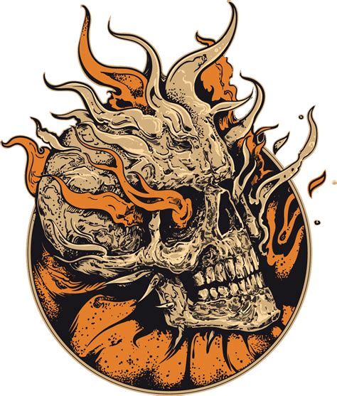 Art Skeleton Skull Illustration Vector Flame Human Tengkorak Api Png
