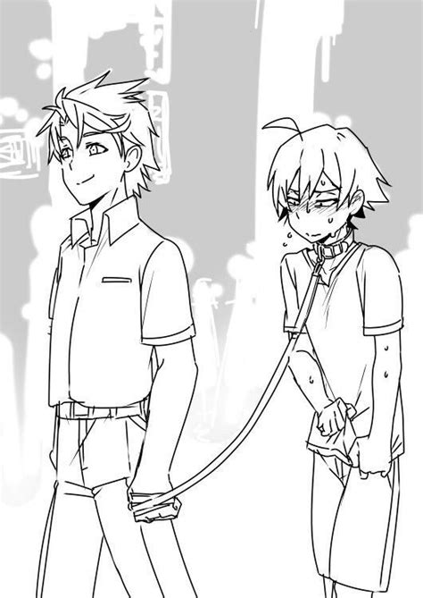 Two Anime Characters One Is Holding The Leash Of Another Persons Hand