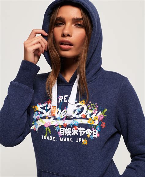 Womens Vintage Logo Puff Embroidery Hoodie In Princedom Blue Marl