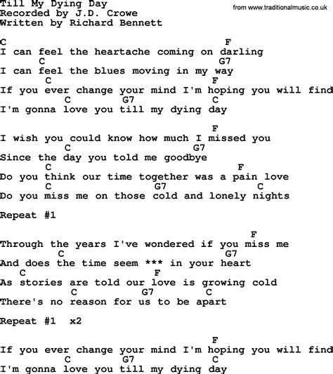 Till My Dying Day Bluegrass Lyrics With Chords