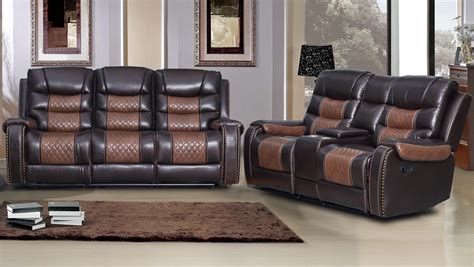 Hs 2 Tone Brown Sofa And Loveseat Wconsole Set Bonded Leather Upholstery