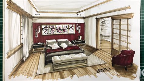 Drawing A Bedroom Interior Design Perspective Youtube