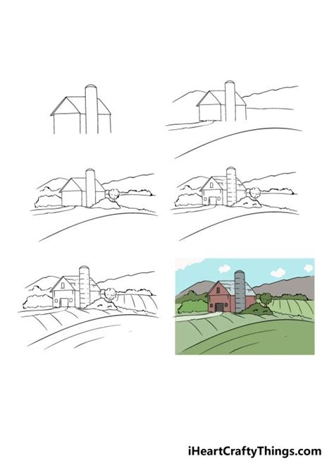 Farm Drawing How To Draw A Farm Step By Step