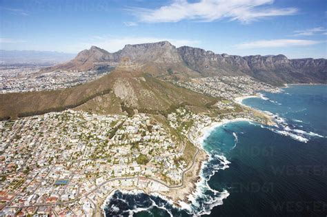 South Africa Cape Town Aerial View Of City On Island Stock Photo