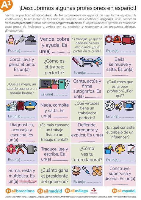 Ejercicio de español para practicar el vocabulario de las profesiones