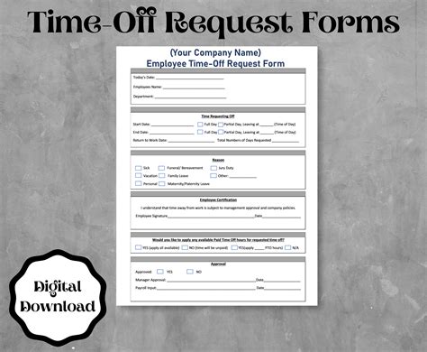 Employee Time Off Request Form Template Word Printableand Editable