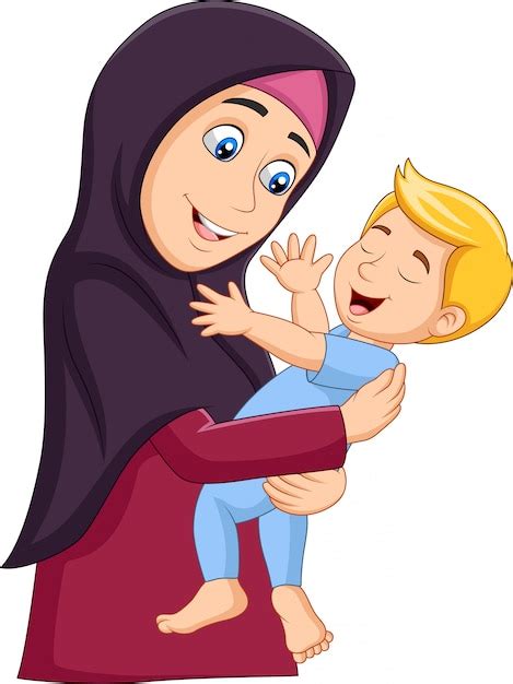 premium vector muslim mother hugging her son