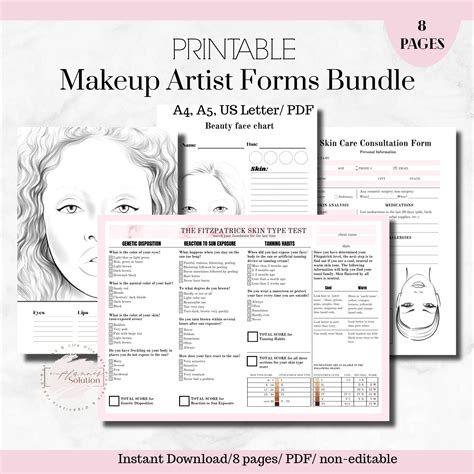 Makeup Artist Skin Care Consultation Form Printable Makeup Etsy Uk