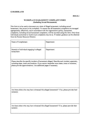 Alex made a formal harassment complaint about the meeting in april 2016. Fillable Online guilderlandschools 5010-E.1: Workplace Harassment Complaint Form ...