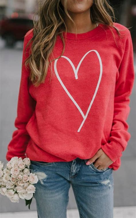 Valentines Heart Sweatshirt Casual Valentine Valentines Outfits