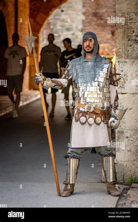 Belgrade Serbia September 9 2018 Man Wearing Armor Of A Medieval