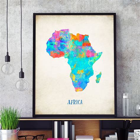 Africa Map Print Map Of Africa Wall Art African Map Watercolour