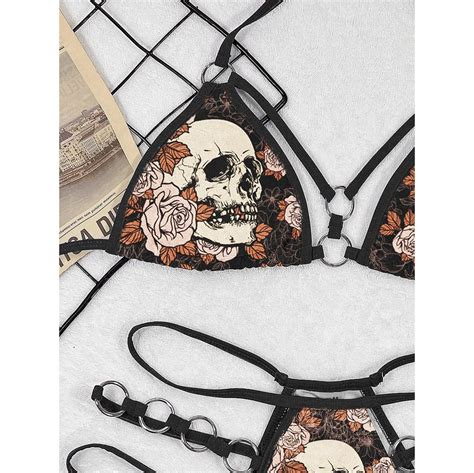 Gothic Skull Rose Sexy String Bikini Set