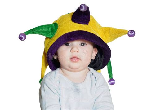 Caucasian Baby Boy Wearing Colored Party Hat Isolated Stock Photos