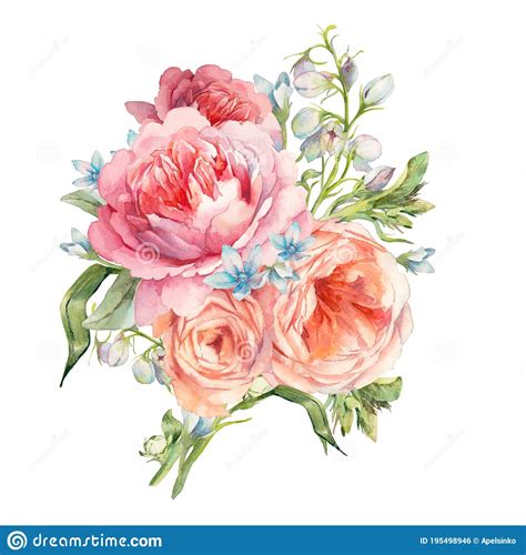 Watercolor Pink And Blue Bouquet Stock Illustration Illustration Of