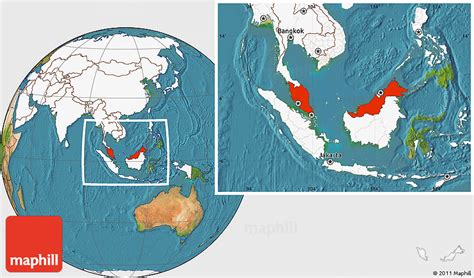 Satellite Location Map Of Malaysia Highlighted Continent