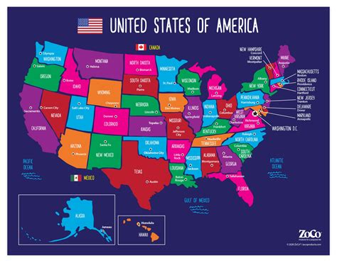 Usa Map With State Capitals Poster 17x22 Laminated Zoco Products