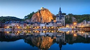 Citadel and cathedral of Dinant town on Meuse river, Namur, Wallonia ...