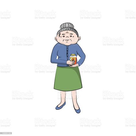 Grandma Is Holding A Jar Of Jam Vector Color Illustration Stock