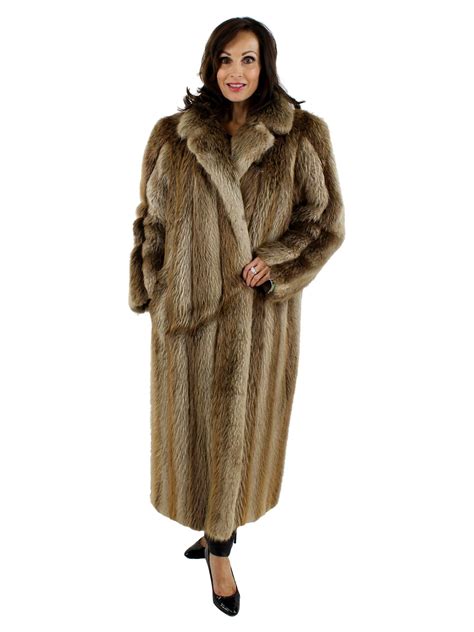 Blond Long Hair Beaver Fur Coat Womens Large Estate Furs