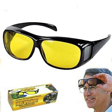 wrap arounds fit over night vision driving anti glare hd glasses yellow ebay
