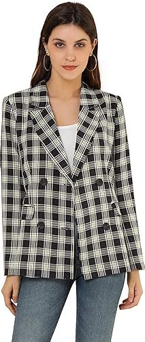 allegra k women s notched lapel double breasted plaid work formal blazer jacket at amazon women