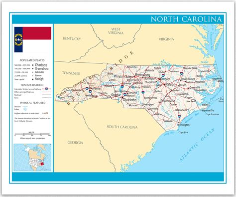 Map Of United States North Carolina Poster Usa Landmarks Travel Map