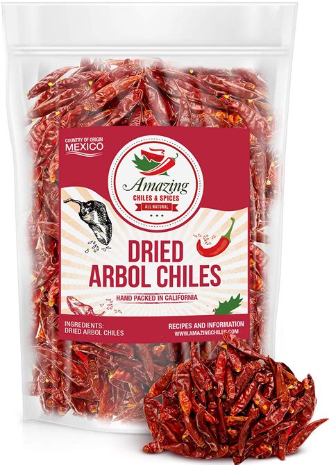 Chile De Arbol 5oz Dried Whole Red Chili Peppers Premium All Natural