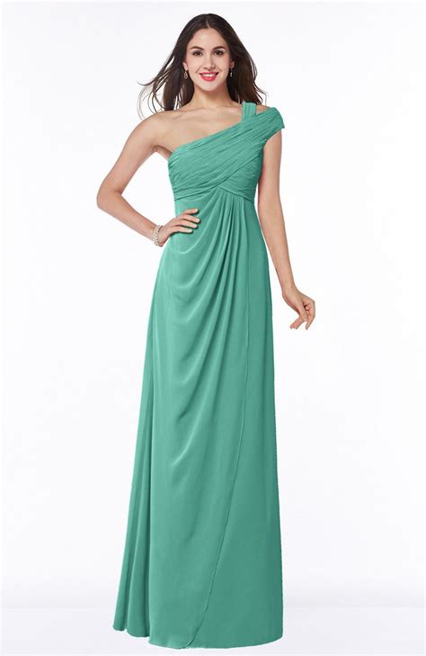 Mint Green Bridesmaid Dress Elegant One Shoulder Chiffon Floor Length Ruching Plus Size Maxi