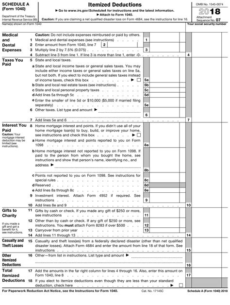 Form 1040 is one that has undergone some changes you need to know for this year's taxes in particular. IRS Form 1040 Schedule A Download Fillable PDF or Fill Online Itemized Deductions - 2018 ...