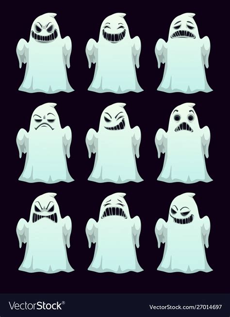 Cartoon Spooky Ghosts With Different Emotions Vector Image