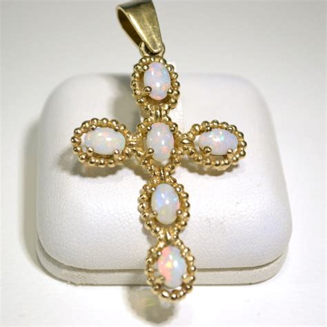 A Vintage Ct Yellow Gold Large Opal Cross Pendant Etsy