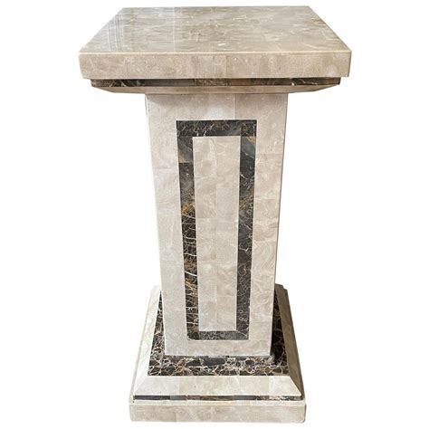Maitland Smith Pink Tessellated Marble With Rattan And Brass Pedestal