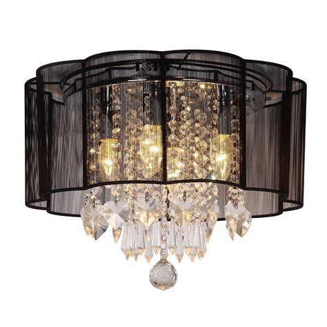 Modern led crystal chandelier mini round flush mount ceiling light fixture lamp. Modern 4 Lights Black Flush Mount String Shade Crystal ...