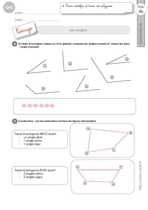 Rectangle et triangle rectangle) : cm2: Exercices LES ANGLES | Cm2, Géométrie cm2, Exercice ...