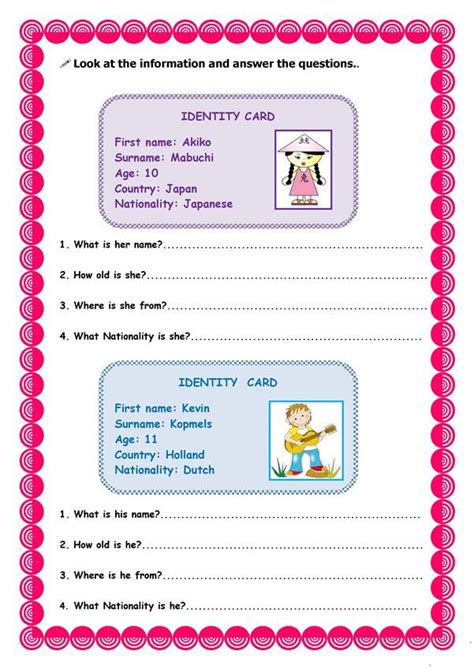 Identity Card English Esl Worksheets For Distance Learning And