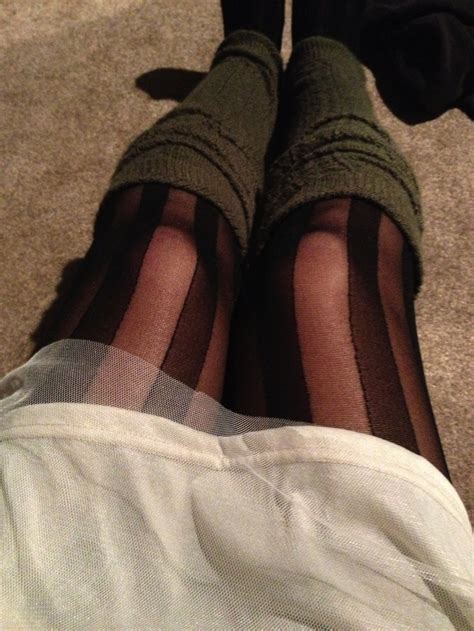 Vertical Striped Tights With Leg Warmer