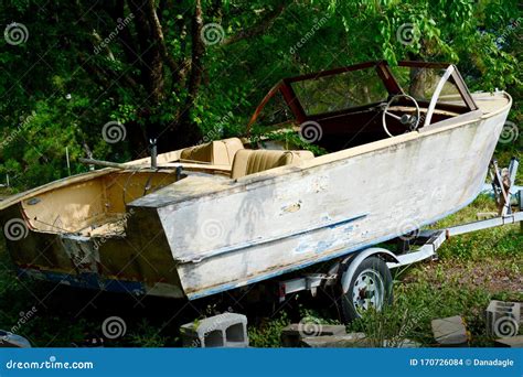 Old Wooden Boat On Trailer Vintage Stock Photo Image Of Green Close