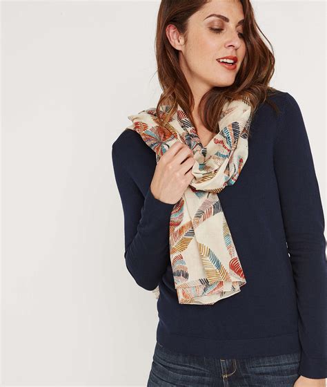 Foulard Imprimé Feuillages Ecru Grain De Malice