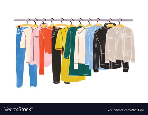 Colored Clothes Or Apparel Hanging On Hangers Vector Image
