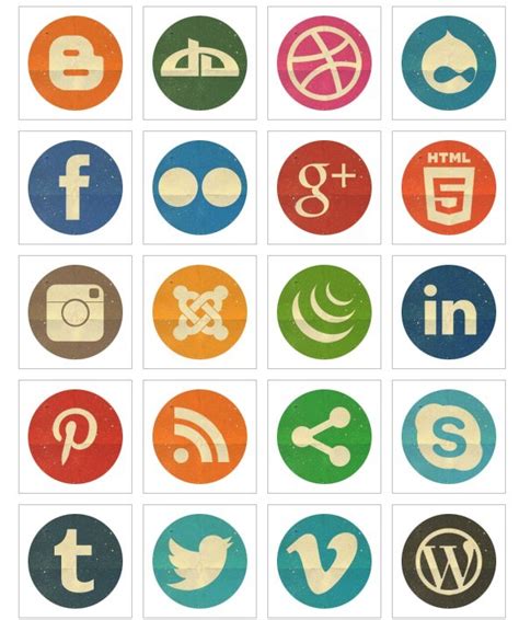 Free 20 Retro Round Social Media Icons Titanui