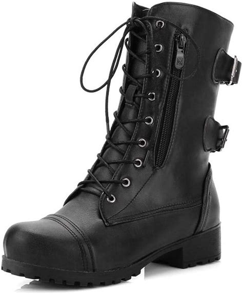 Gongda Womens Lace Up Ankle Biker Boots Retro Ladies Chunky Platforms