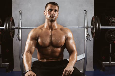 Fitness In Gym Sport And Healthy Lifestyle Concept Handsome Athletic Man With Naked Torso On