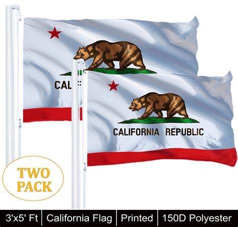 G128 2 Pack California State Flag 3x5 Ft Printed Brass Grommets 150d
