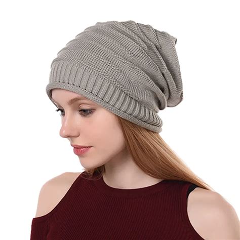 Womens Winter Knit Slouchy Beanie Baggy Warm Soft Chunky Stripe Hat Caps Winter Hats For Women