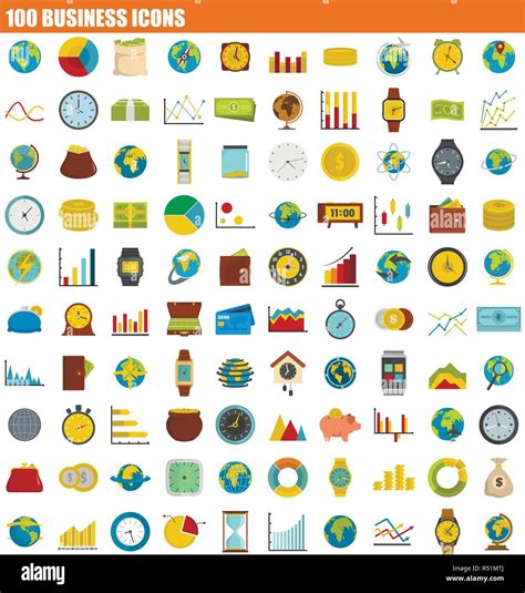 100 Business Icon Set Flat Set Of 100 Business Vector Icons For Web