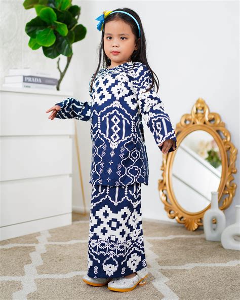 Baju Kurung Moden Anisha Kids Navy Blue Muslimahclothingcom