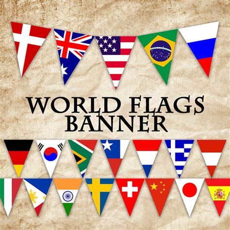 World Flags Printable Banner Includes 132 Flags In 3 Sizes Printable