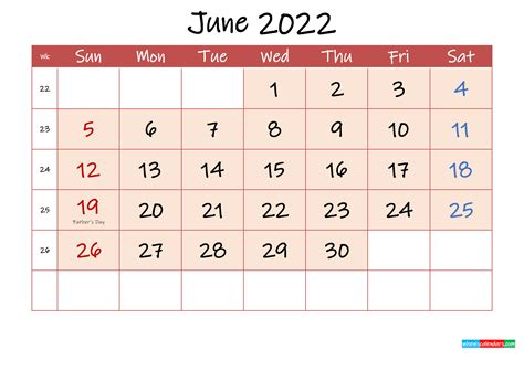 June 2022 Free Printable Calendar With Holidays Template Ink22m114